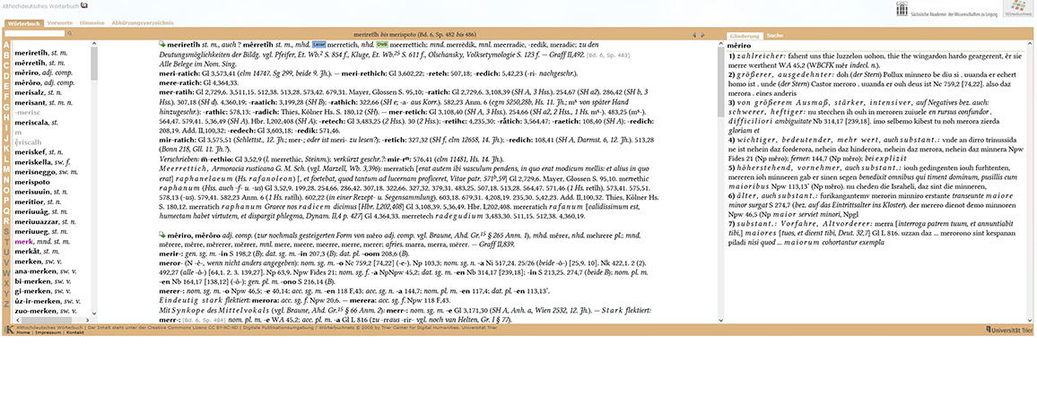 Der Artikel zu meriretih ‚Meerrettich’ in der Onlinefassung des „Althochdeutschen W&ouml;rterbuchs“ 