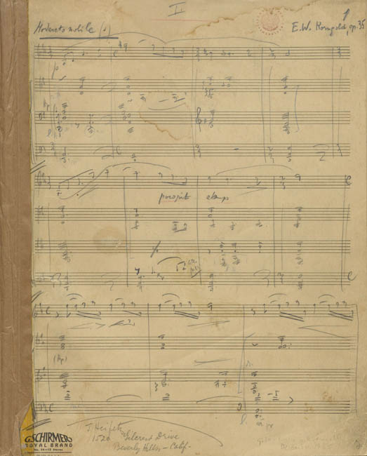 Erich Wolfgang Korngold, Konzert f&uuml;r Violine und Orchester D-Dur op. 35, Particell (Autograph), 1. Satz, Beginn 