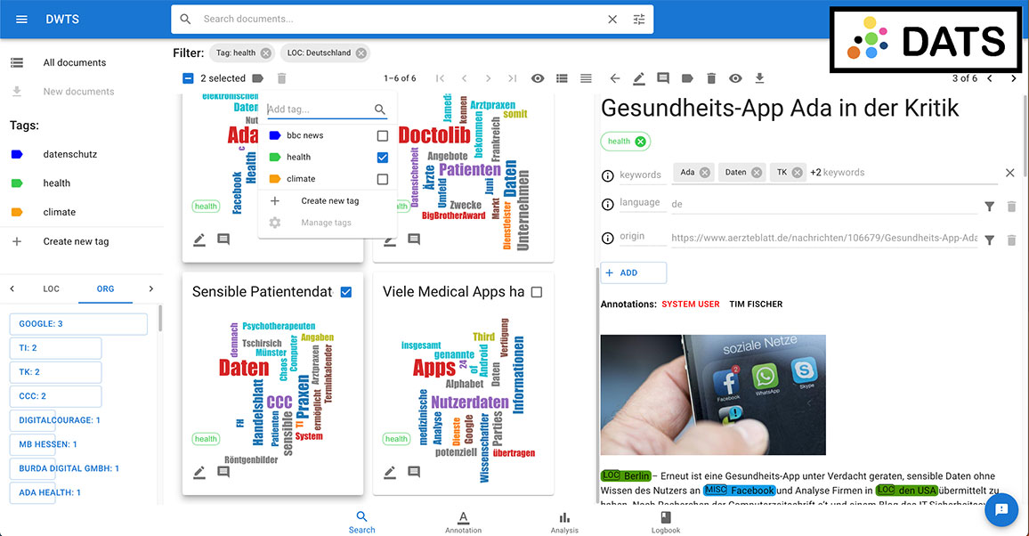 Screenshot der D-WISE Toolsuite mit Logo
