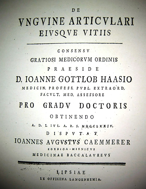 Deckblatt Doktorarbeit von Johann August K&auml;mmerer, 1771