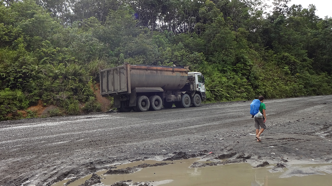 Ein Lastwagen f&auml;hrt &uuml;ber eine Strasse