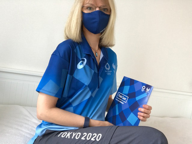 Barbara Holthus in the Tokyo Olympics Volunteer uniforms 