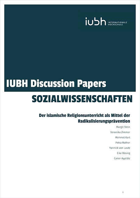 Titelblatt: IUBH Discussion Papers "Der islamische Religionsunterricht als Mittel der Radikalisierungspr&auml;vention"