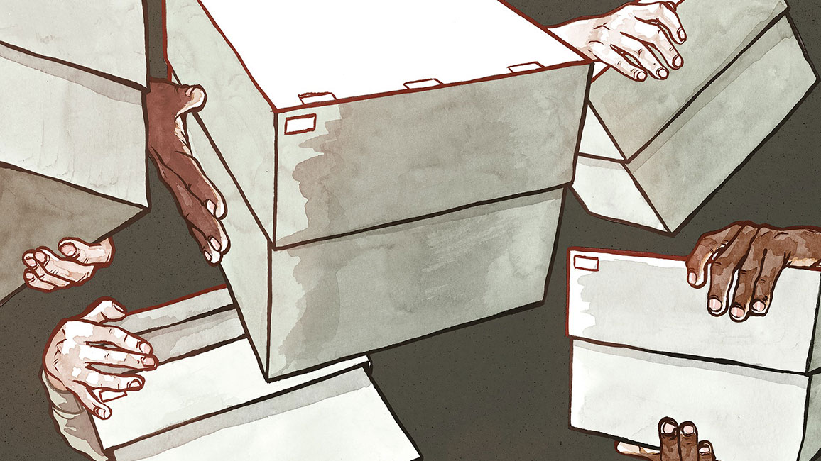 Illustration „R&uuml;ckgaben“ der K&uuml;nstlerin Melanie L&uuml;dtke aus Kassel 