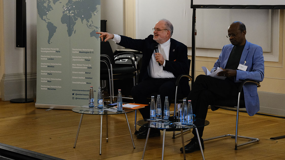 Panel „Wissenschaftsfreiheit in der T&uuml;rkei, im Nahen Osten und in Afrika“ am 20.11.2024 in Berlin: Christoph K. Neumann (OI Istanbul) im Gespr&auml;ch mit Mamadou Diawara (Goethe-Universit&auml;t Frankfurt) 