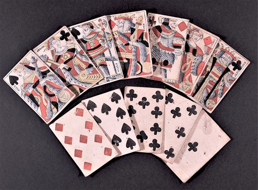 Spielkarten von Bord eines Schiffes, das mutma&szlig;lich Schmuggel betrieb, TNA, HCA 32/139/27 