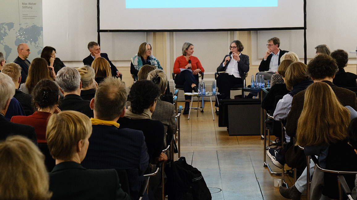 Round Table 2 „Wissenschaftsfreiheit international und national“ am 20.11.2024 in Berlin: Ralf Beste (Ausw&auml;rtiges Amt), Ute Frevert (Max Weber Stiftung), Astrid Herbold (DIE ZEIT) 