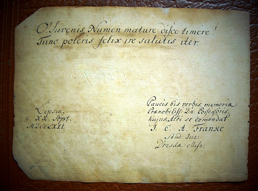 R&uuml;ckseite ausgerissene Buchseite mit Handschrift von Johann August K&auml;mmerer von 1771