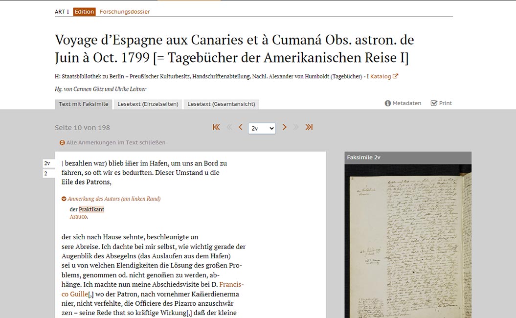 Screenshot Bl. 2v aus Band 1 des Tagebuchs der Amerikanischen Reise